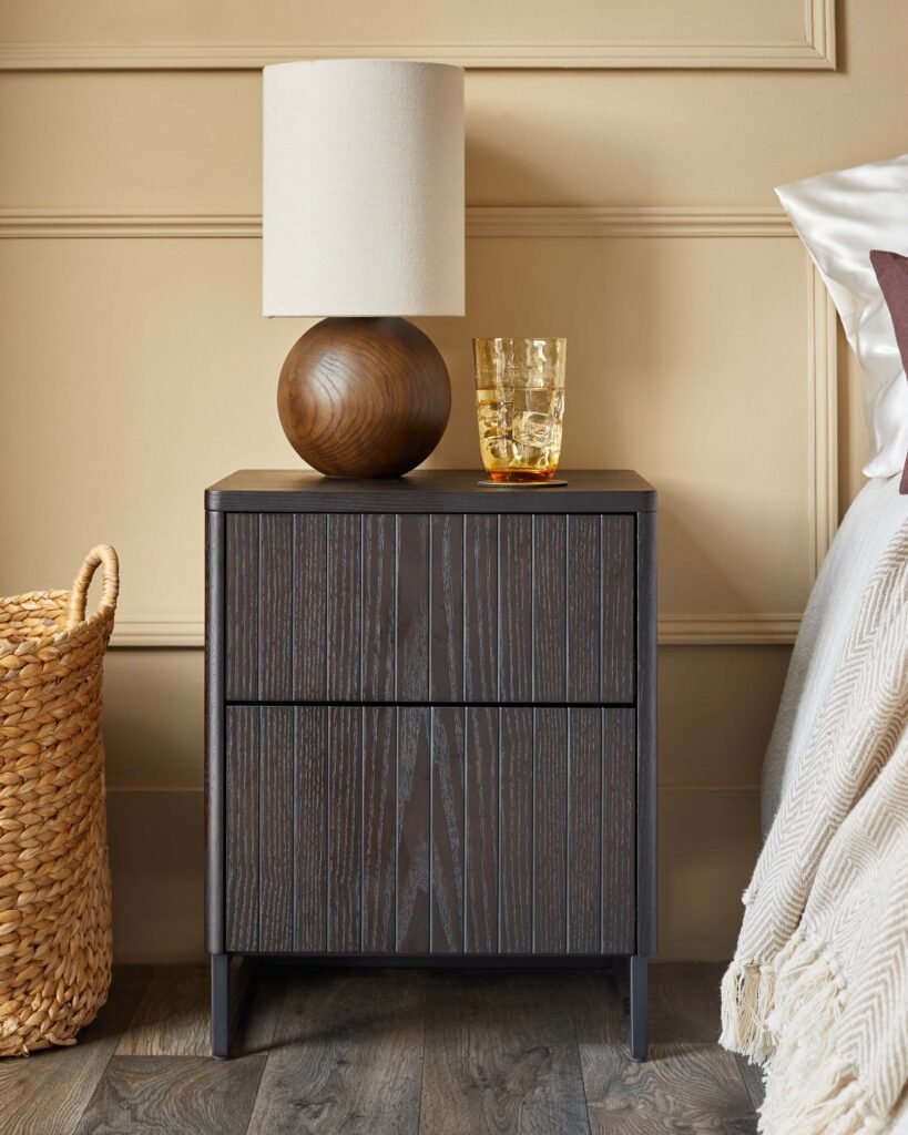 Toronto dark ash 2 drawer bedside table – Dusk Front