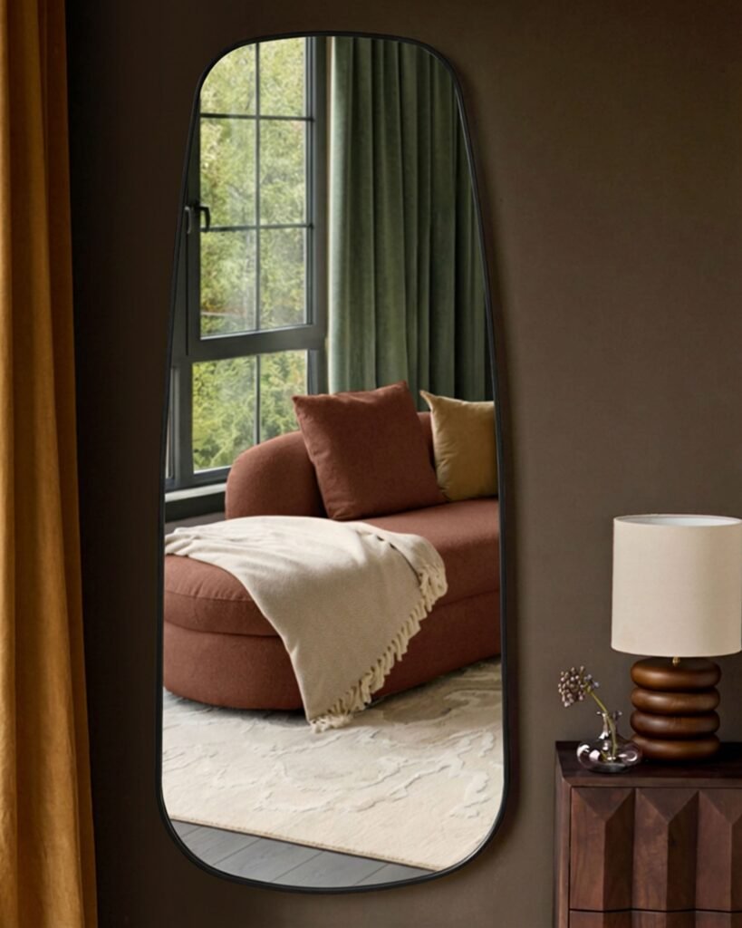 Caspian black full length leaner mirror – Dusk Front