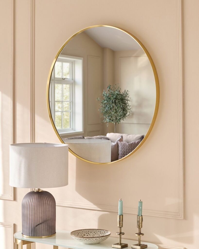 Yannis gold large round wall mirror – Dusk Scotland Front