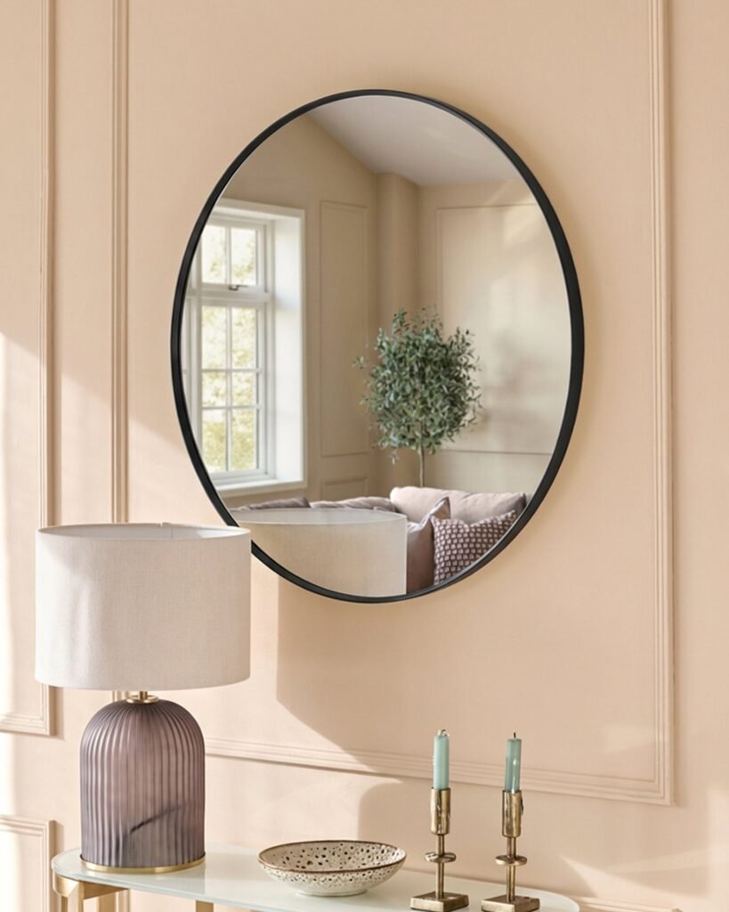 Yannis black large round wall mirror – Dusk England Front