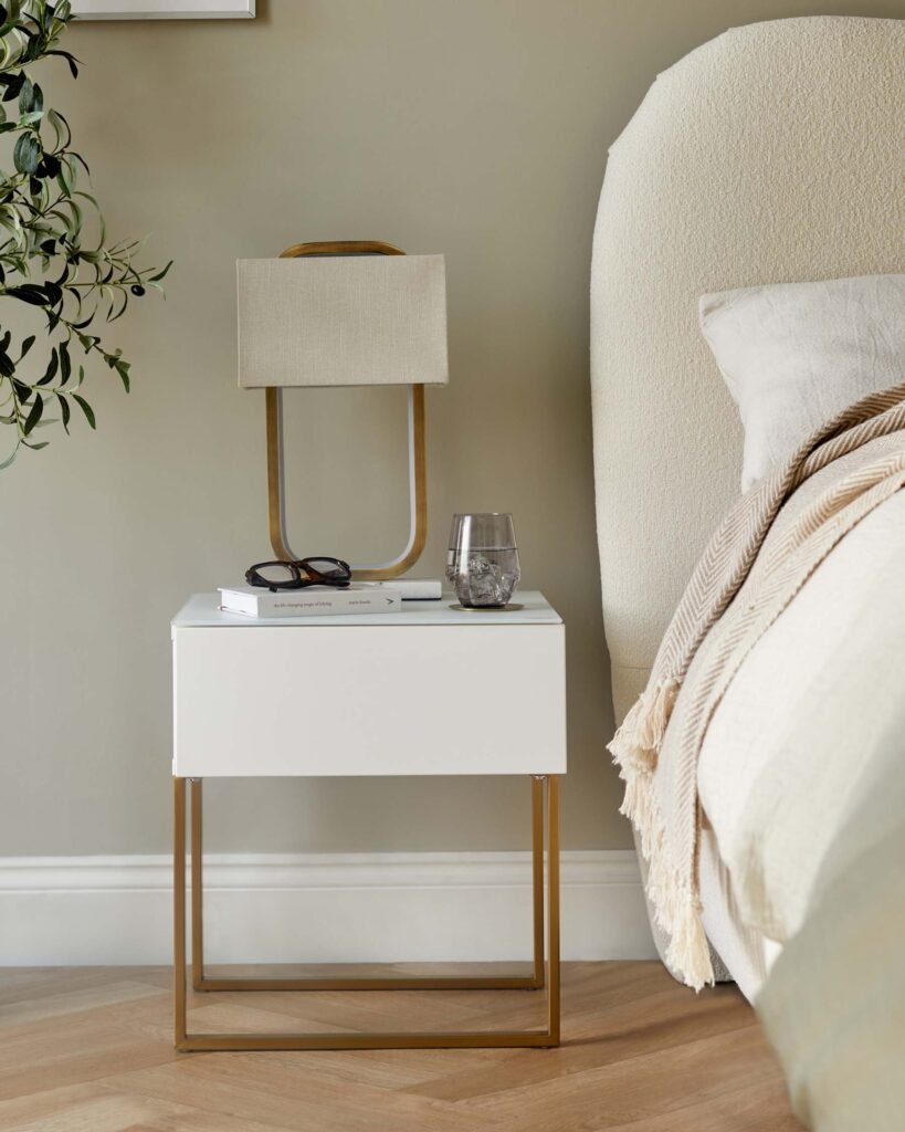 Dusk Scotland Benton Single Drawer White Bedside Table Front
