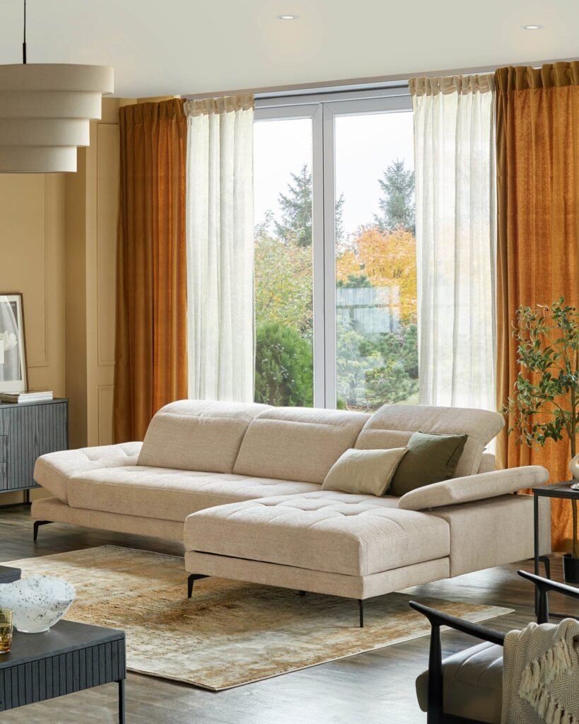 Donella ivory chenille right Dusk hand corner chaise sofa Front