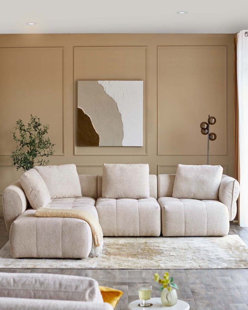 Lillian natural weave left Dusk hand corner chaise sofa Front
