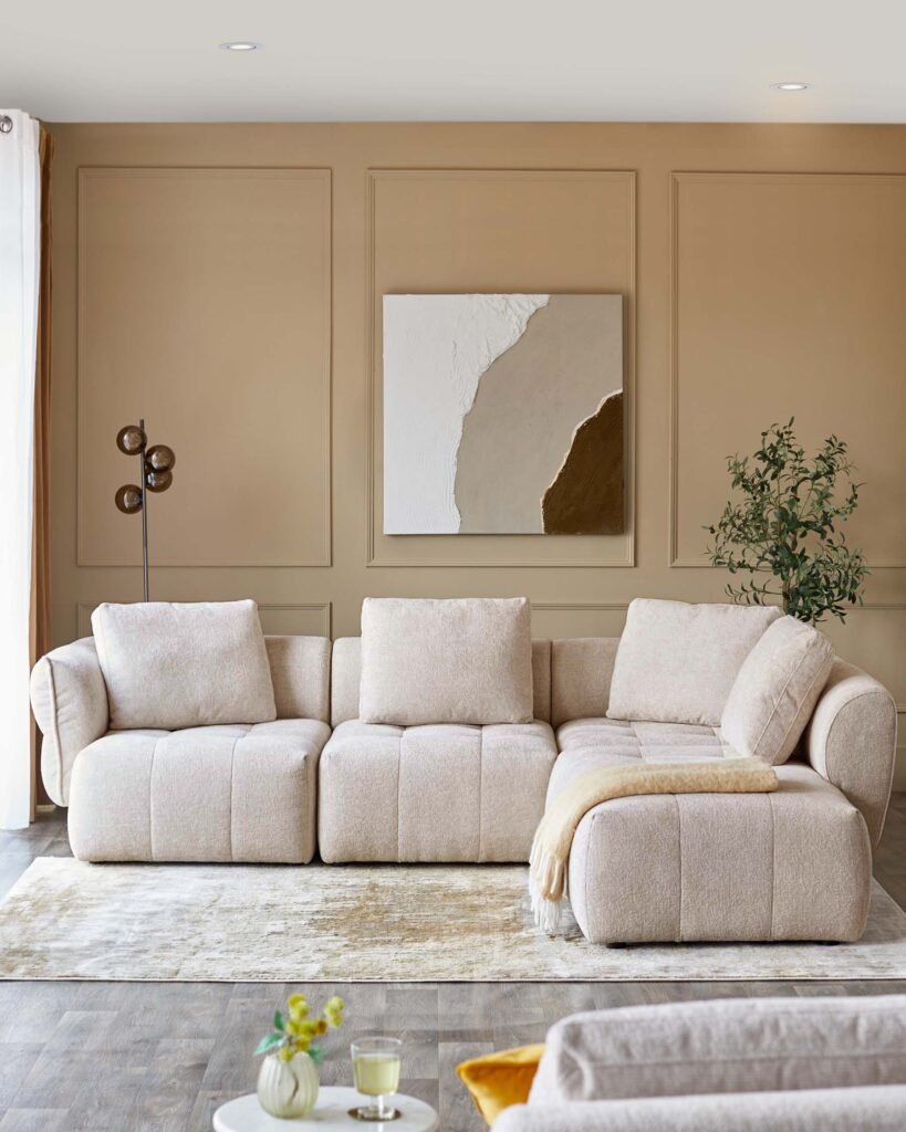 Lillian natural weave right Dusk England hand corner chaise sofa Front