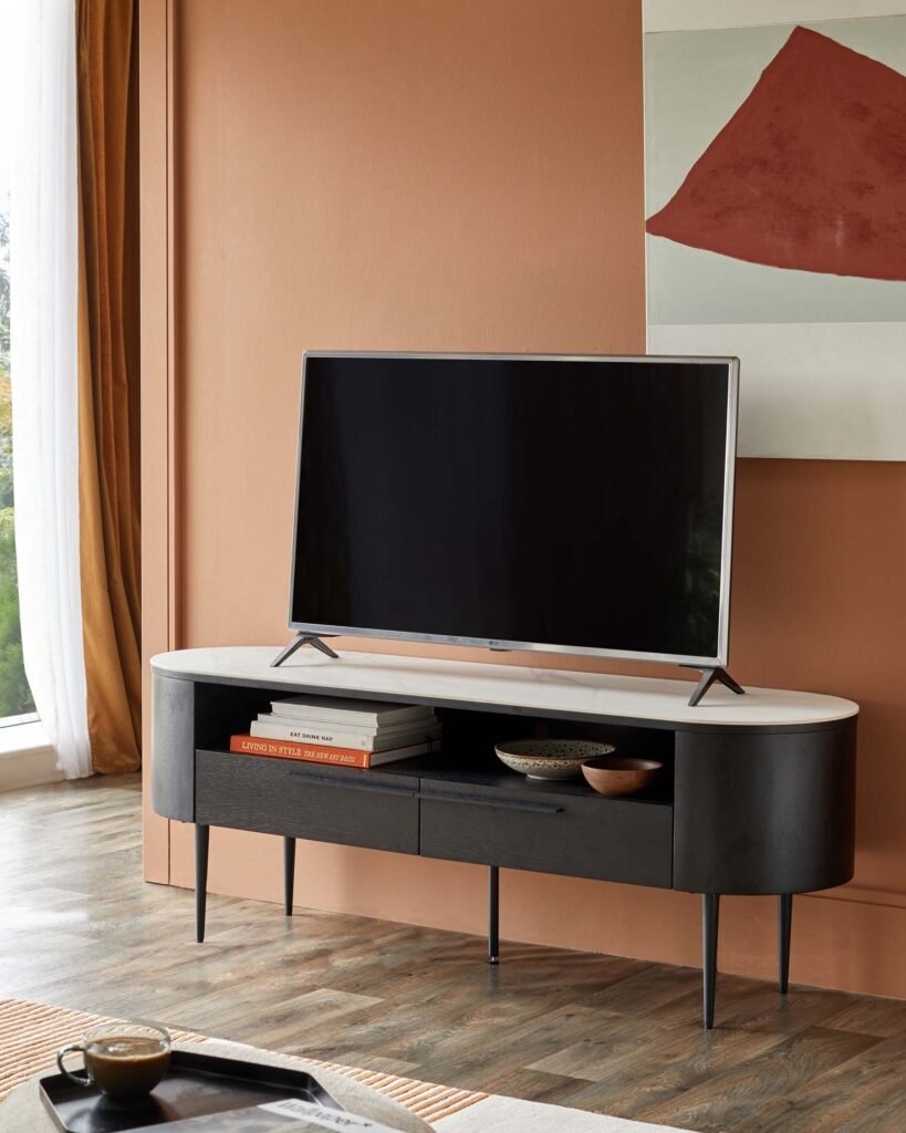 Manhattan marbled ceramic TV stand – Dusk Front