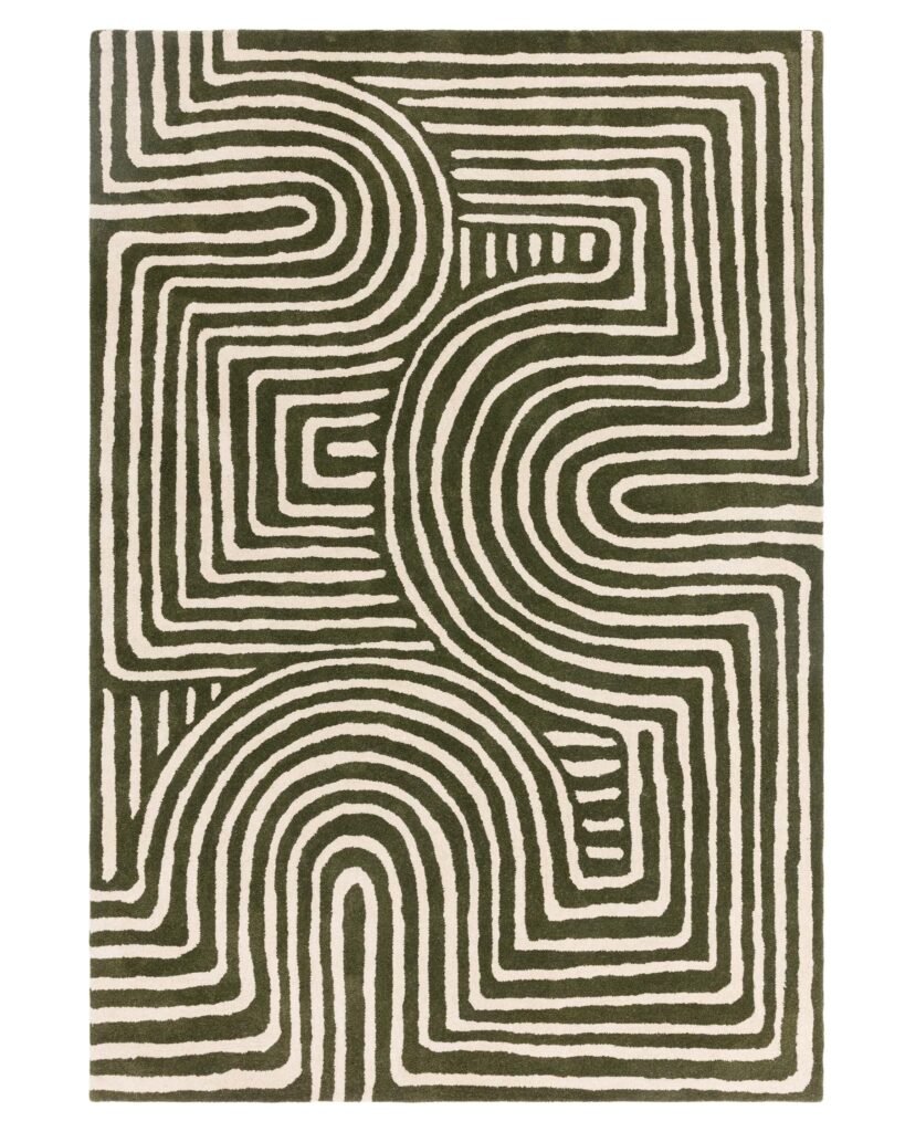 Dusk Abstract Swirl dark green wool medium rug Front