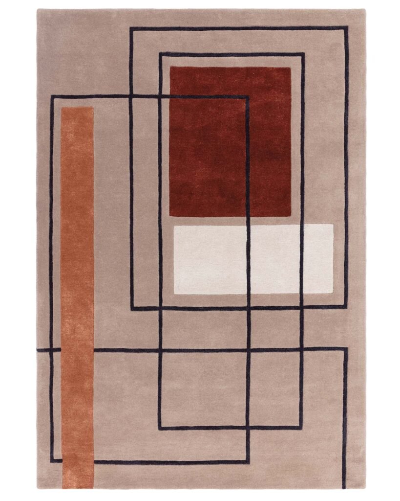 Dusk Abstract Squares deep red wool small rug Front