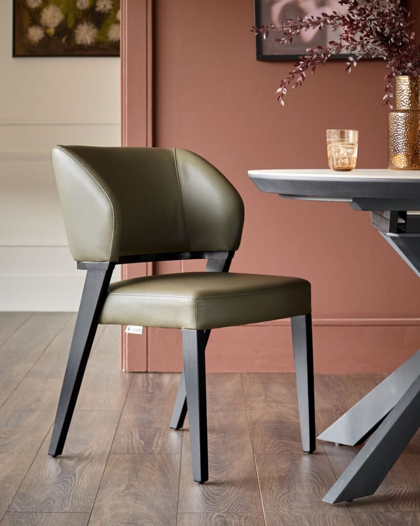 Ada olive green leather dining Dusk chair - set of 2 Front