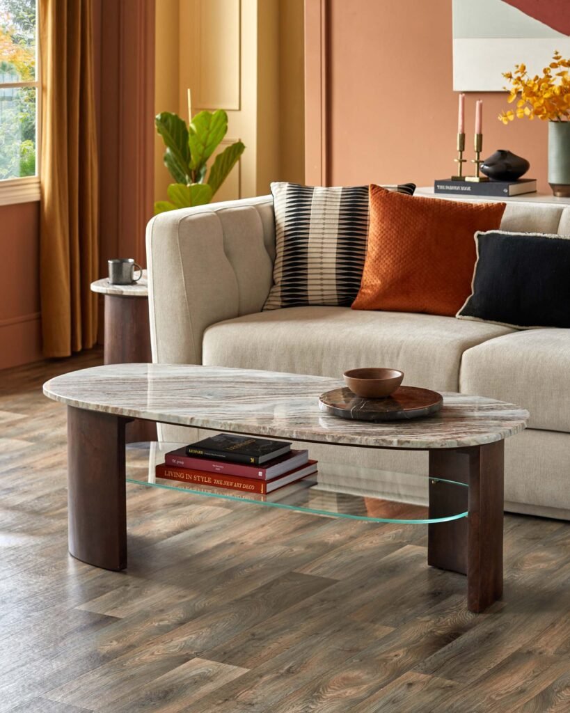 Adalynn dark wood toronto marble Dusk England coffee table with mango wood Front