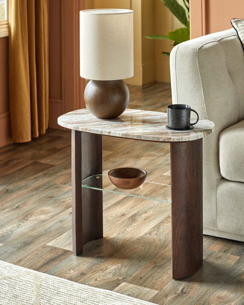 Dusk Scotland Adalynn dark mango wood toronto marble side table Front