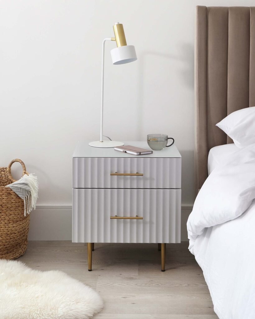 Albury light grey 2 drawer bedside table – Dusk Front