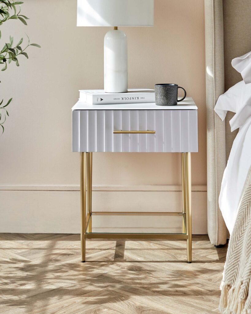 Dusk England Albury Light Grey Bedside Table with single drawer Front