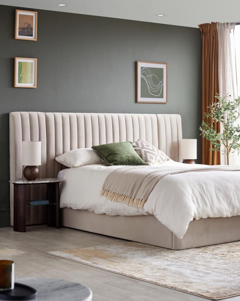 Amalfi Luxe Champagne Velvet Dusk King Size Ottoman Storage Bed Front