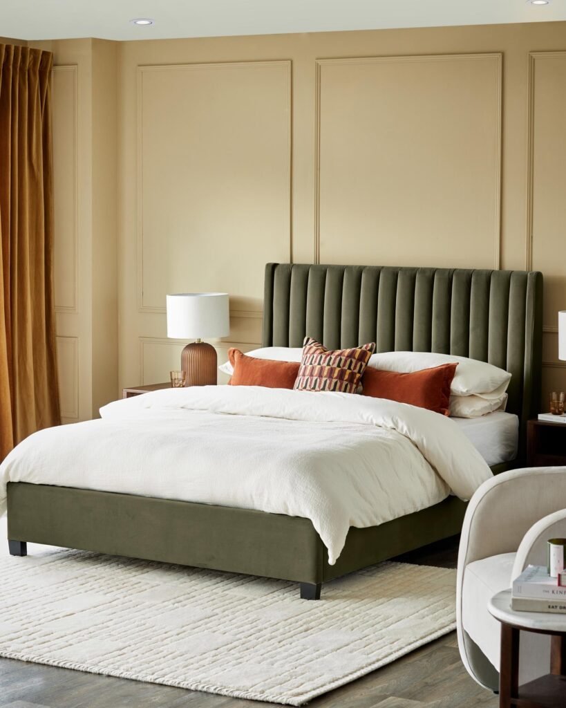 Dusk Amalfi olive green velvet super king size ottoman storage bed Front