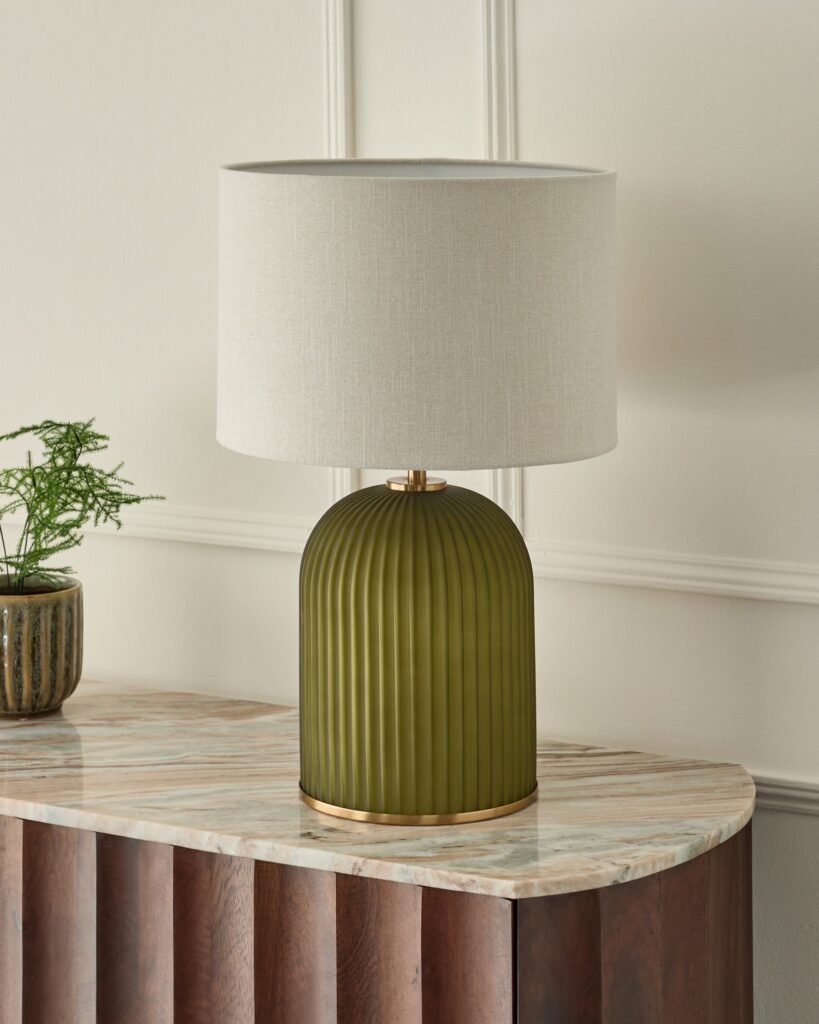 Amalfi olive green glass table lamp – Dusk England Front