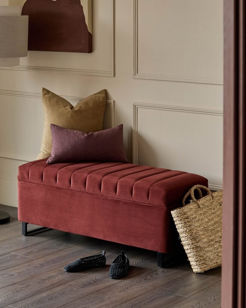Amalfi toffee red Dusk Scotland velvet ottoman storage bench Front