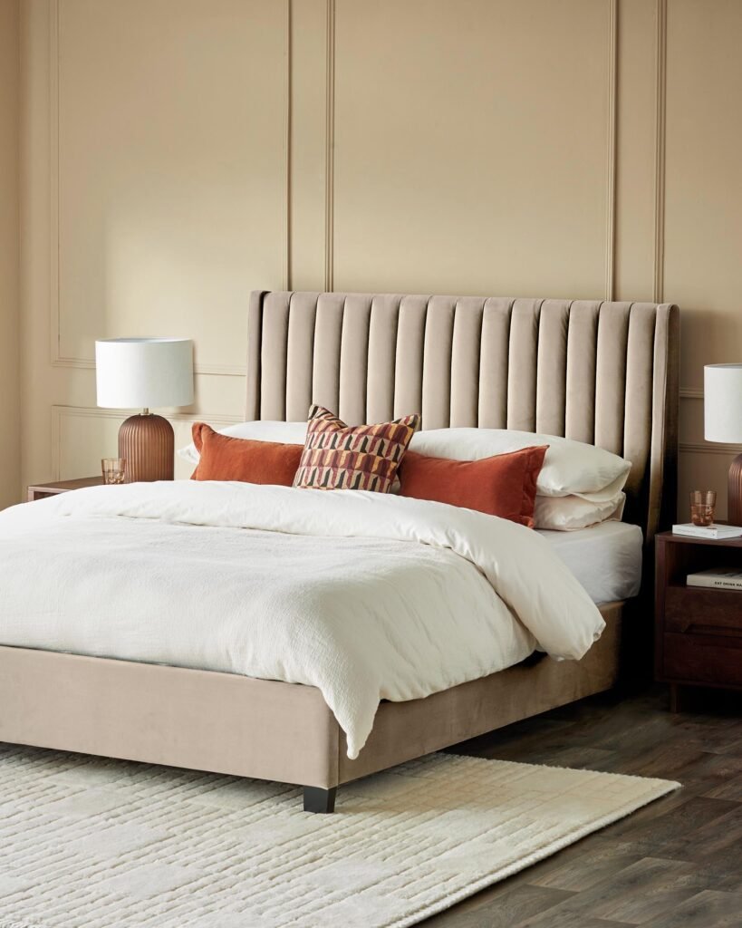 Amalfi Champagne Velvet Super King Size Ottoman Storage Bed – Dusk England Front