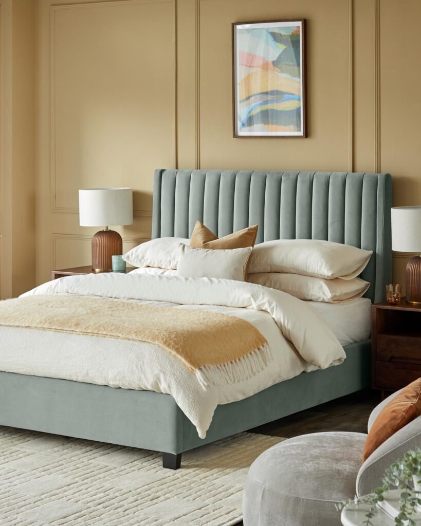 Dusk England Amalfi Sage Green Velvet King Size Ottoman Storage Bed Front