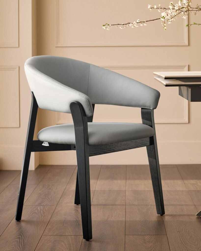 Amelia light grey Dusk Scotland leather dining chair Front