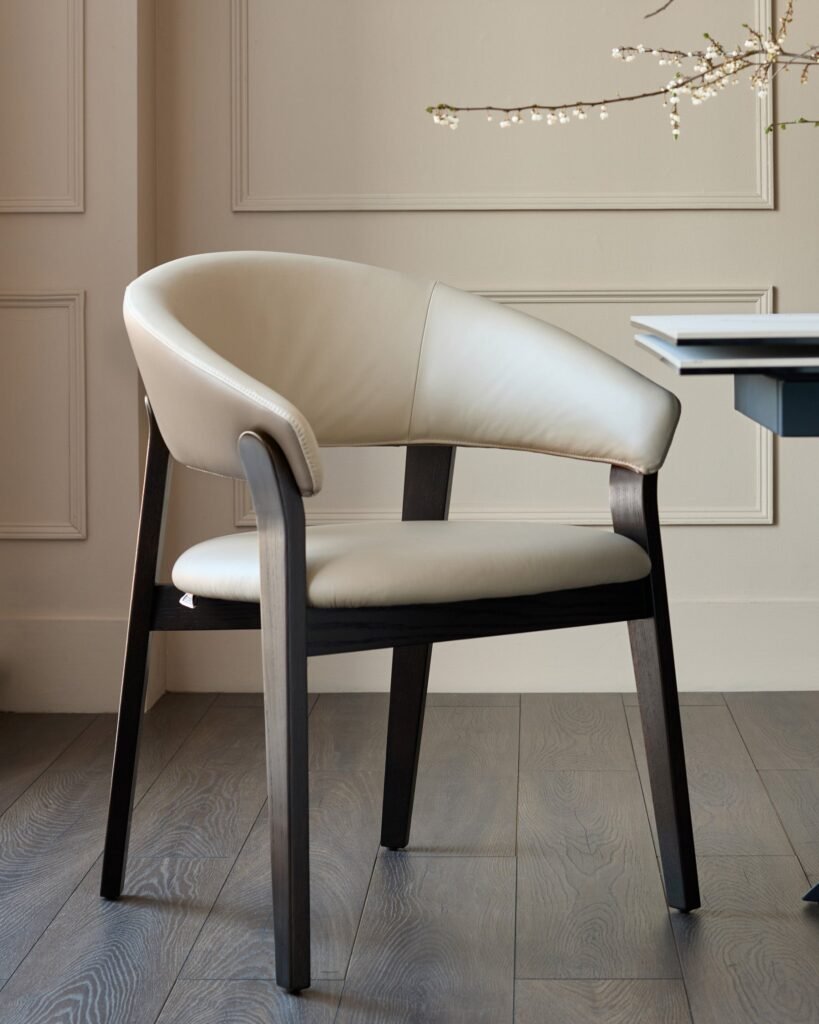 Amelia natural and mocha leather dining chair – Dusk Scotland Front