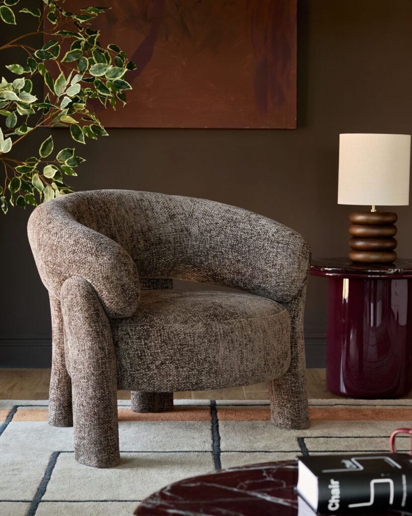 Dusk Scotland Anya mocha fabric accent chair Front