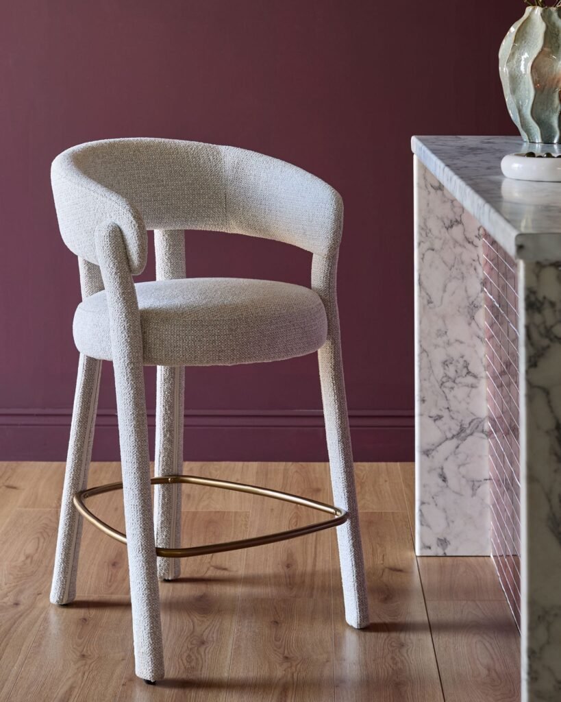Dusk England Anya natural chenille brushed bronze bar stool Front
