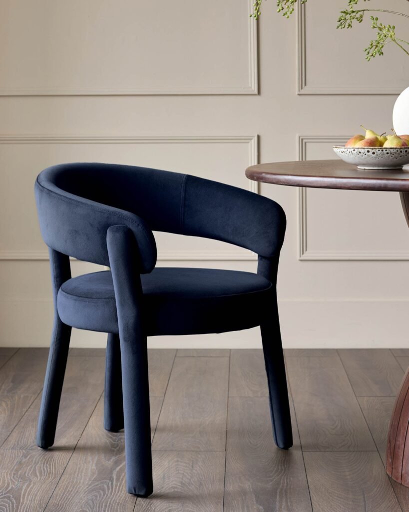 Anya dark navy Dusk Scotland velvet dining chair Front