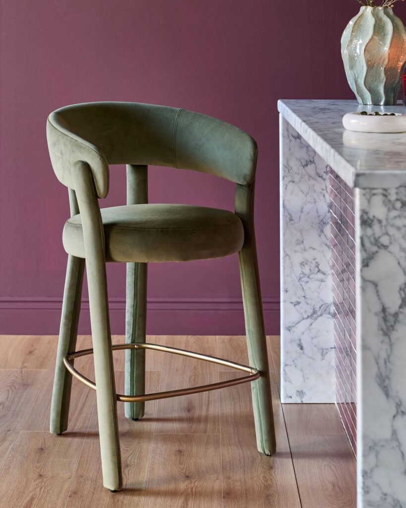 Dusk Scotland Anya olive green velvet brushed bronze bar stool Front