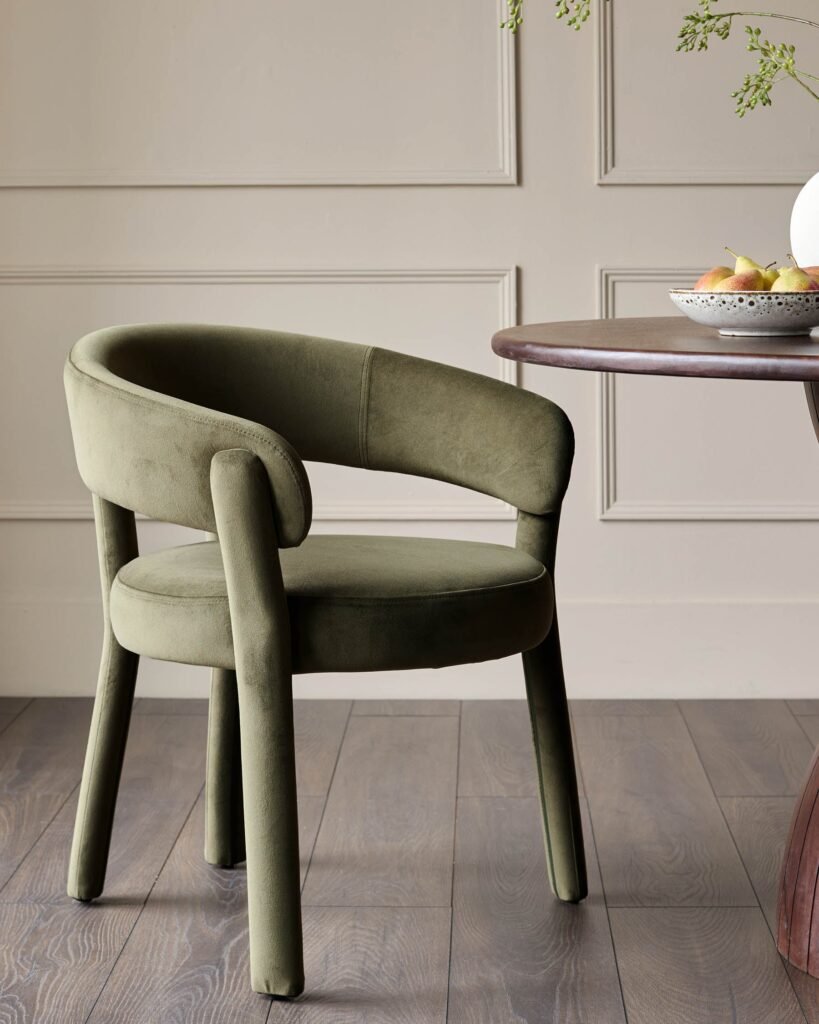 Anya olive green velvet dining chair – Dusk England Front