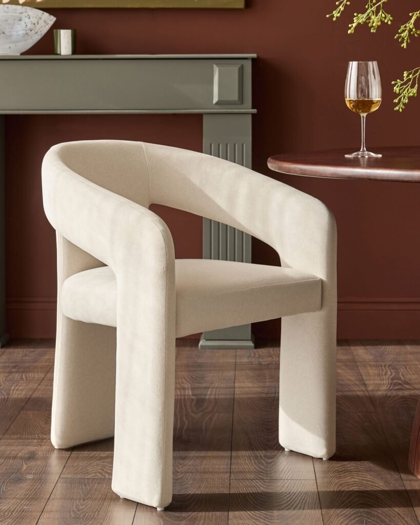 Asher cream plush fabric dining chair – Dusk Scotland Front