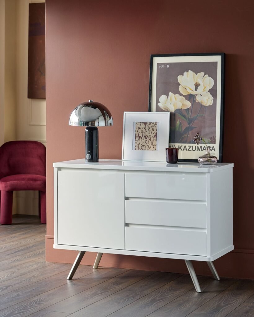 Assi Compact White Gloss Sideboard – Dusk Scotland Front