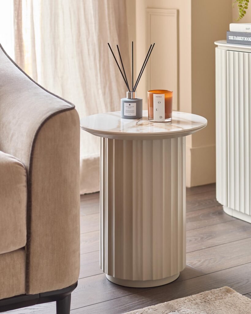 Austin natural ceramic side table – Dusk England Front