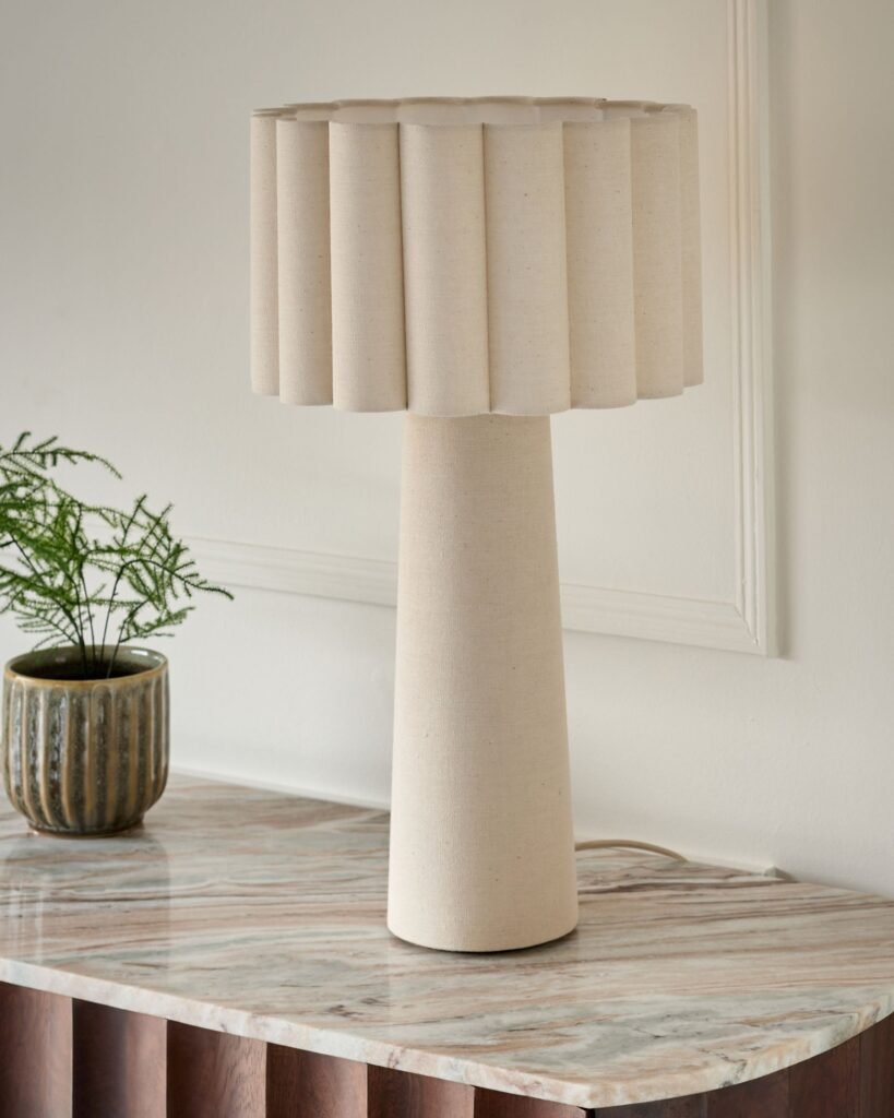 Austin natural linen table lamp – Dusk Scotland Front