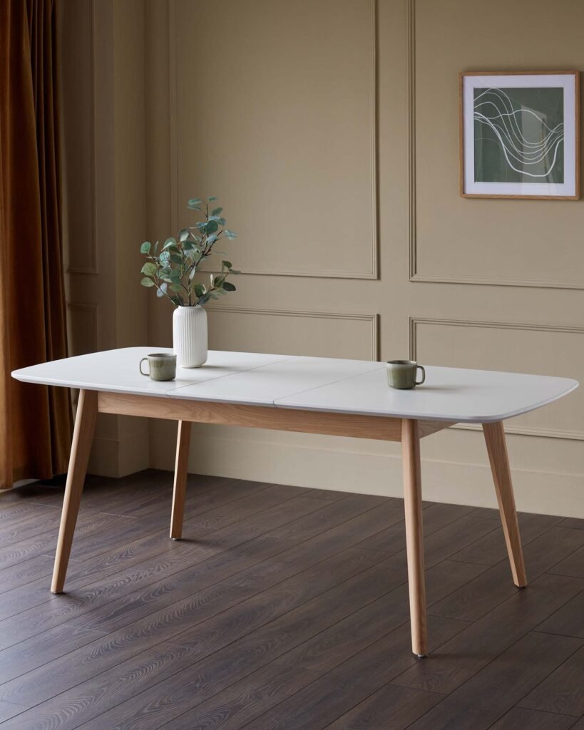 Dusk Scotland Aver White And Oak Extending 6 To 8 Seater Dining Table Front