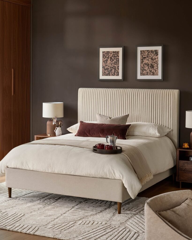 Avery Cream Fabric King Dusk England Size Ottoman Storage Bed Front