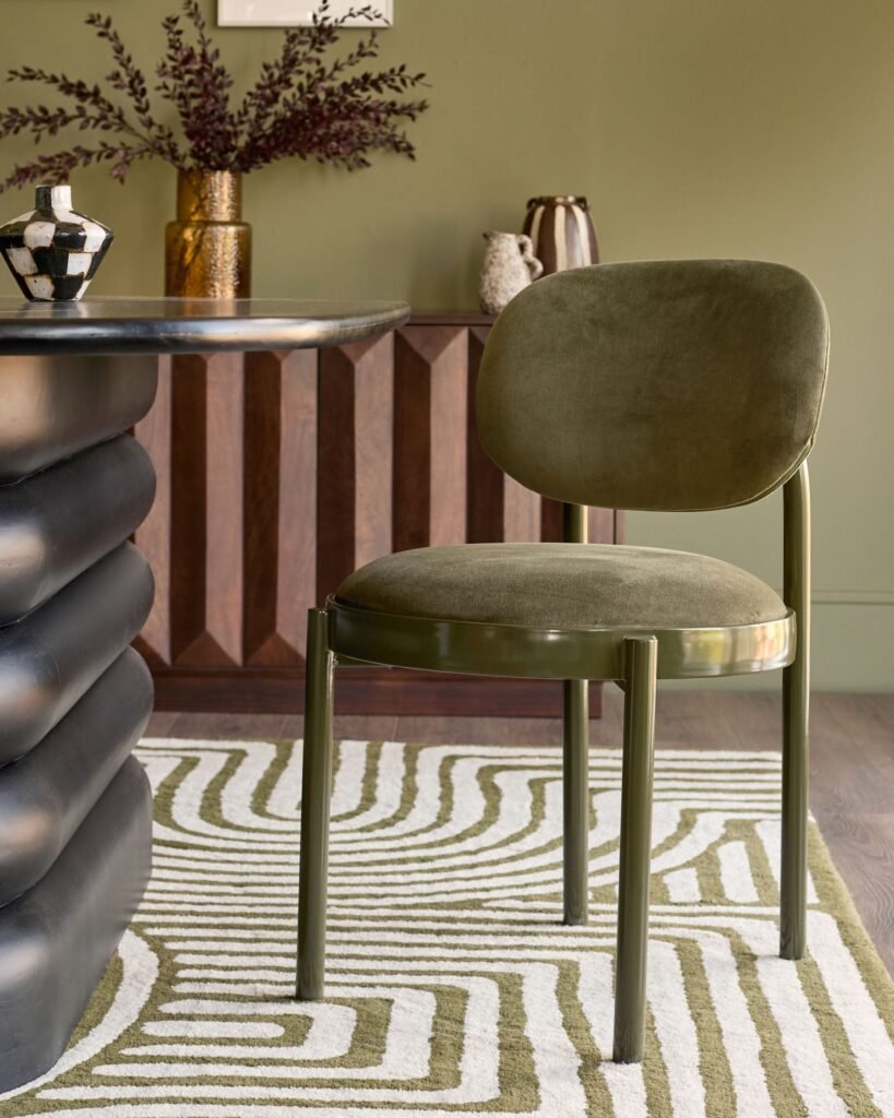 Dusk England Blake olive green velvet with olive green metal dining chair - set of 2 Front