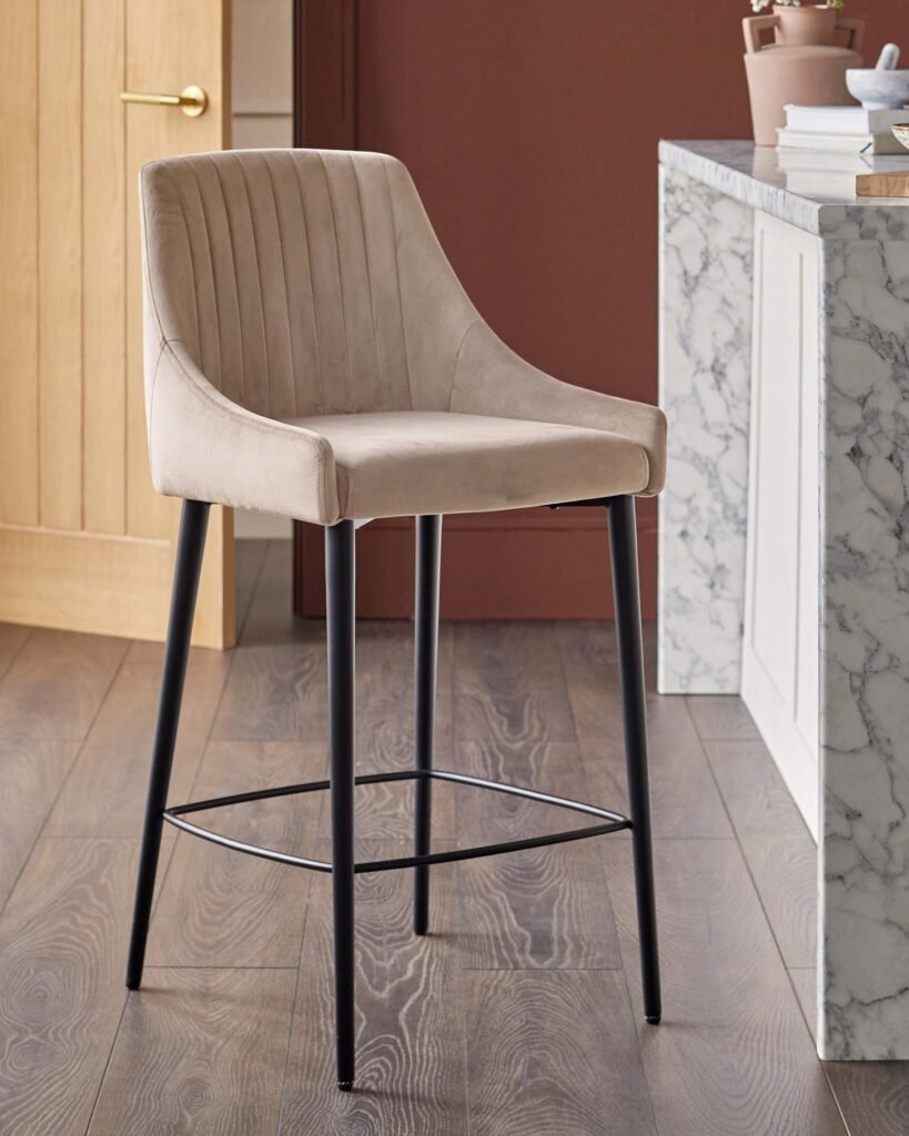 Blakely champagne velvet bar stool – Dusk England Front