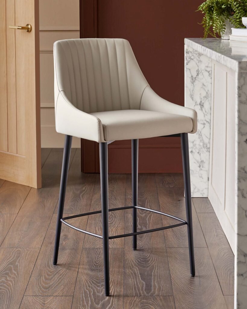 Dusk England Blakely light grey faux leather bar stool Front