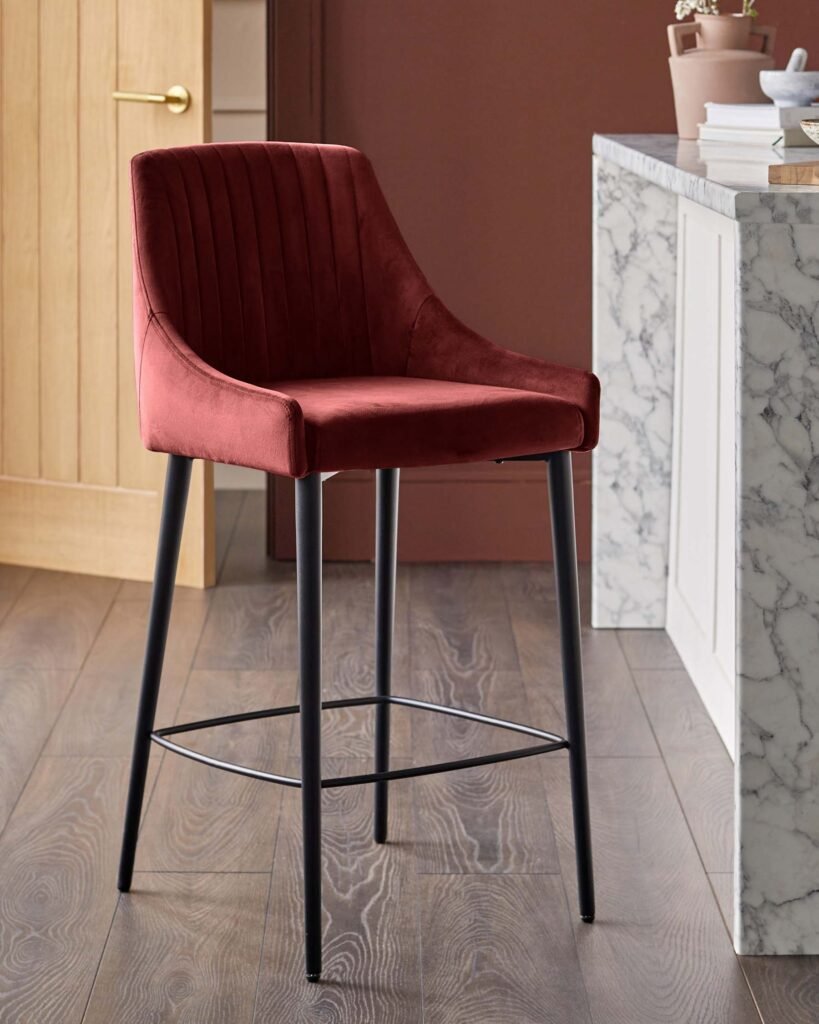 Dusk England Blakely toffee red velvet bar stool Front