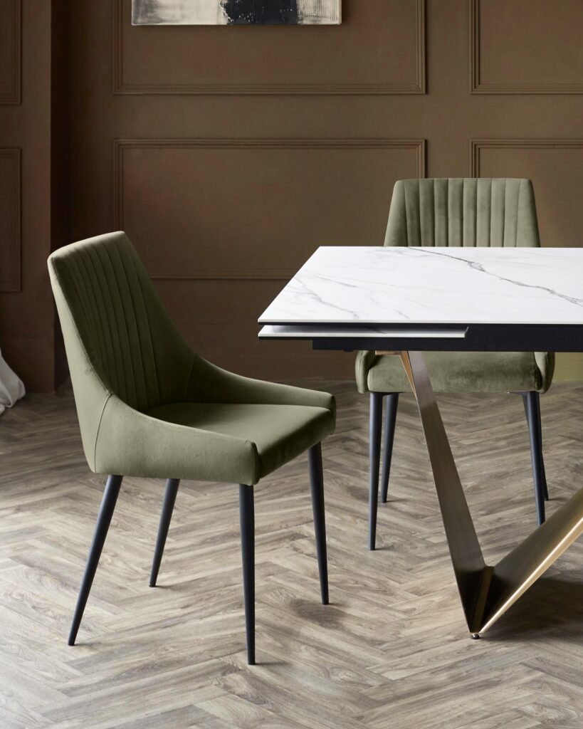 Blakely olive green velvet dining chair - set of 2 – Dusk Scotland Front