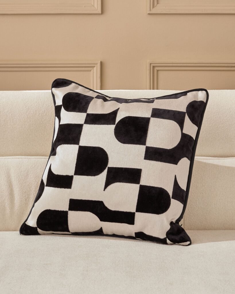 Bridget black medium cushion – Dusk England Front