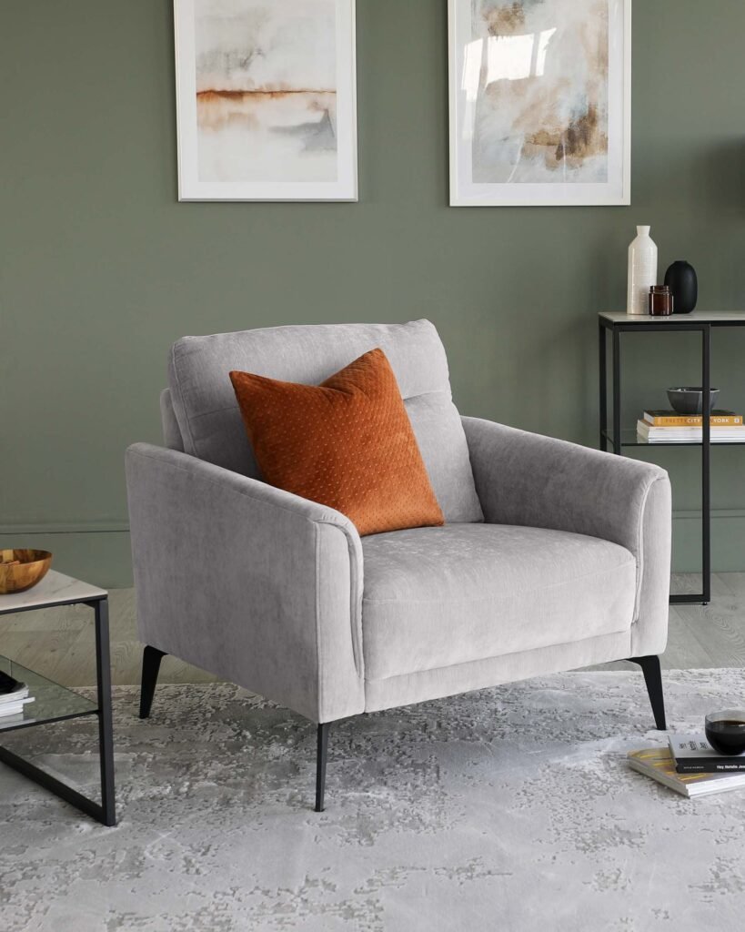 Dusk Brooks Light Grey Fabric Armchair Front