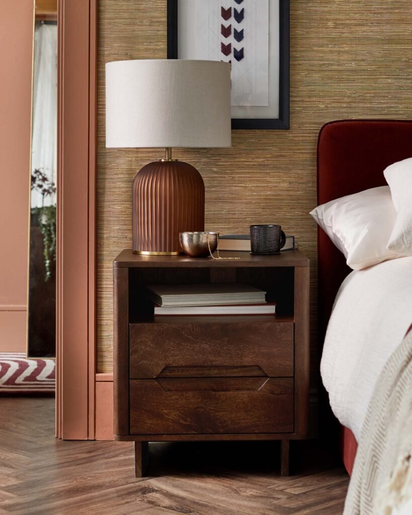 Dusk England Bryce dark mango wood 2 drawer bedside table Front