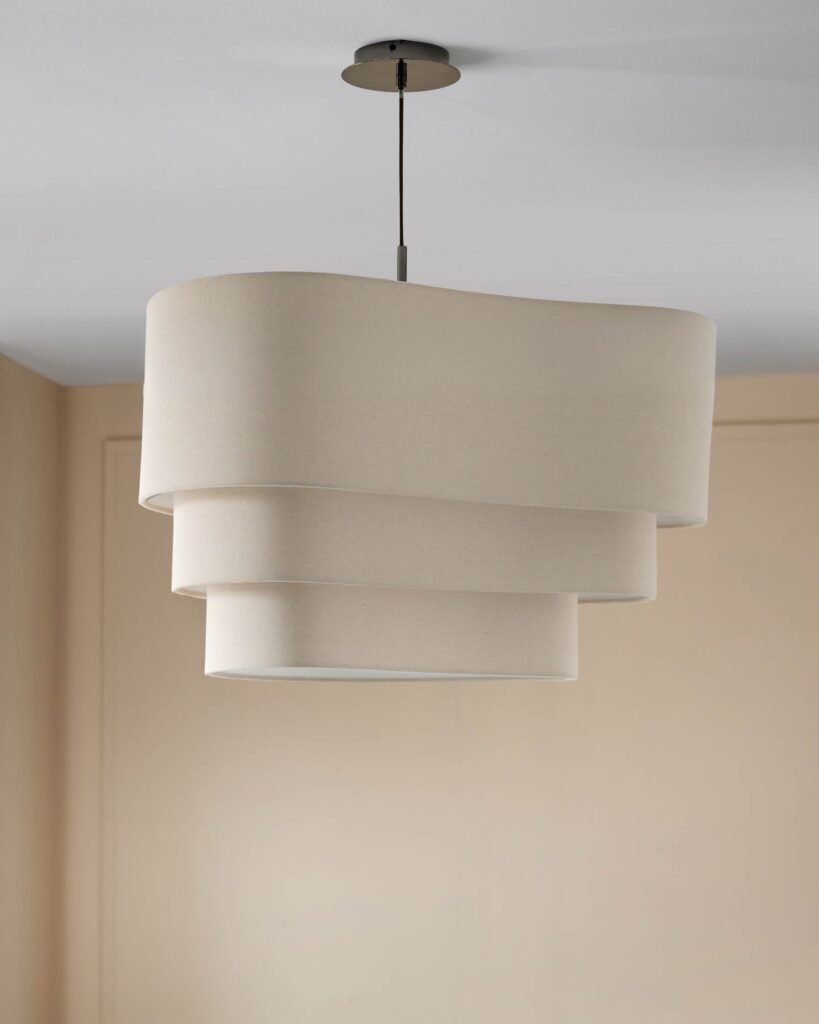 Burleigh 2 bulb natural Dusk linen curved pendant light Front