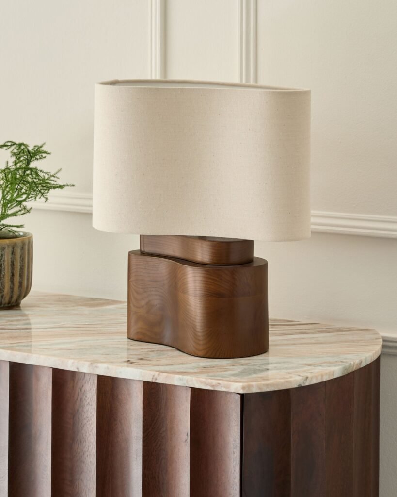 Burleigh natural linen table lamp – Dusk Front