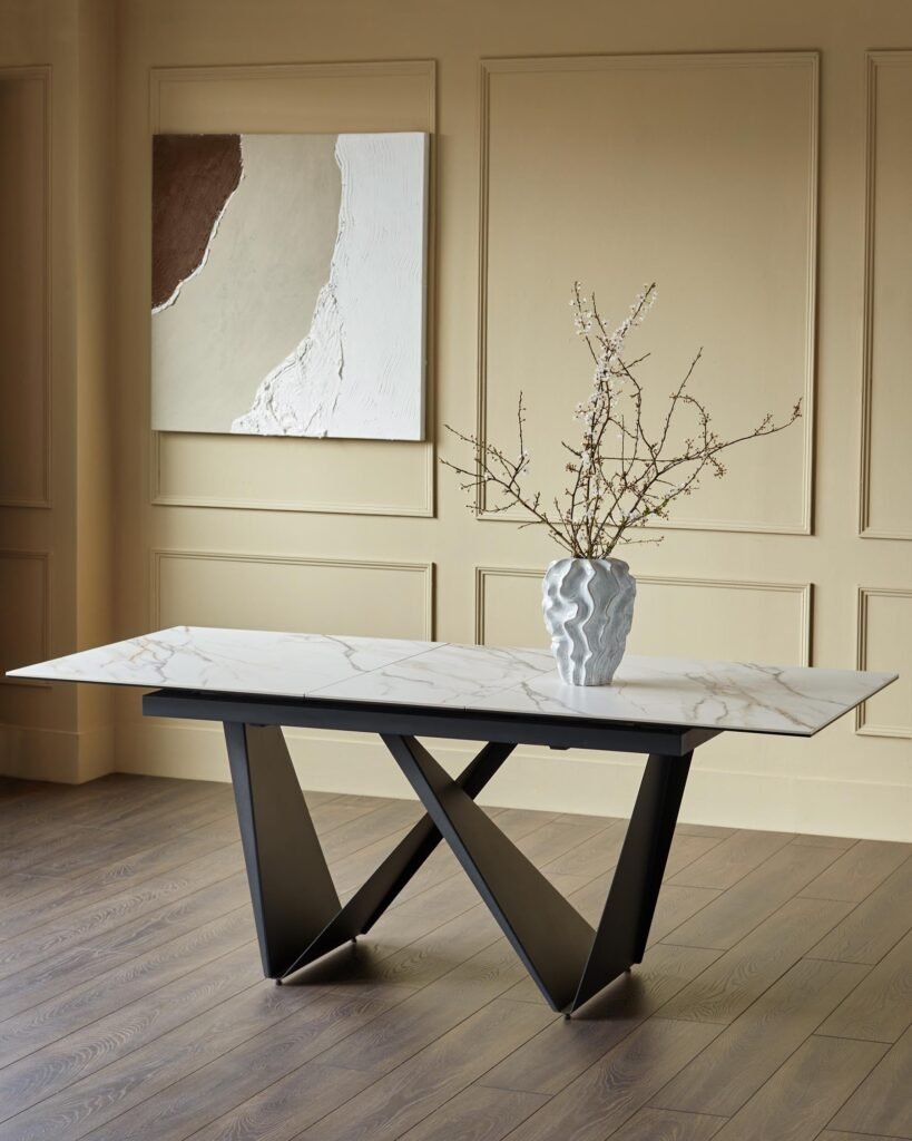 Calenzano natural ceramic extending 6 to 8 seater dining table – Dusk Front
