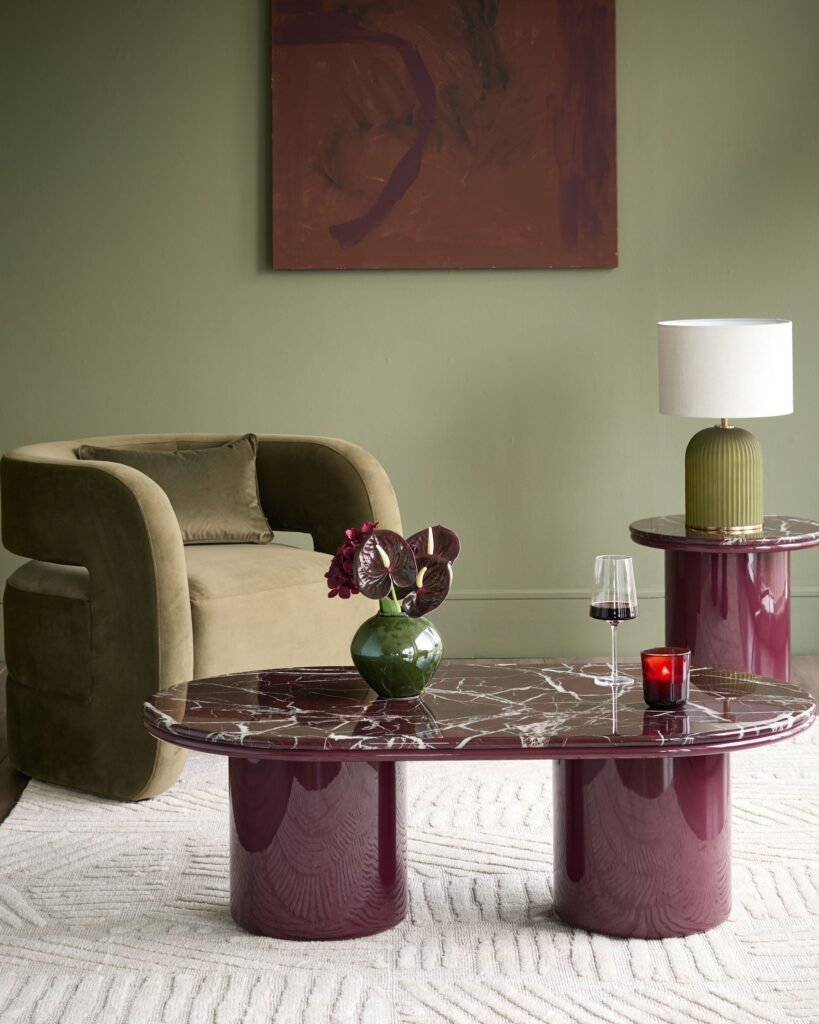 Dusk England Carlotta red calacatta with plum gloss coffee table Front
