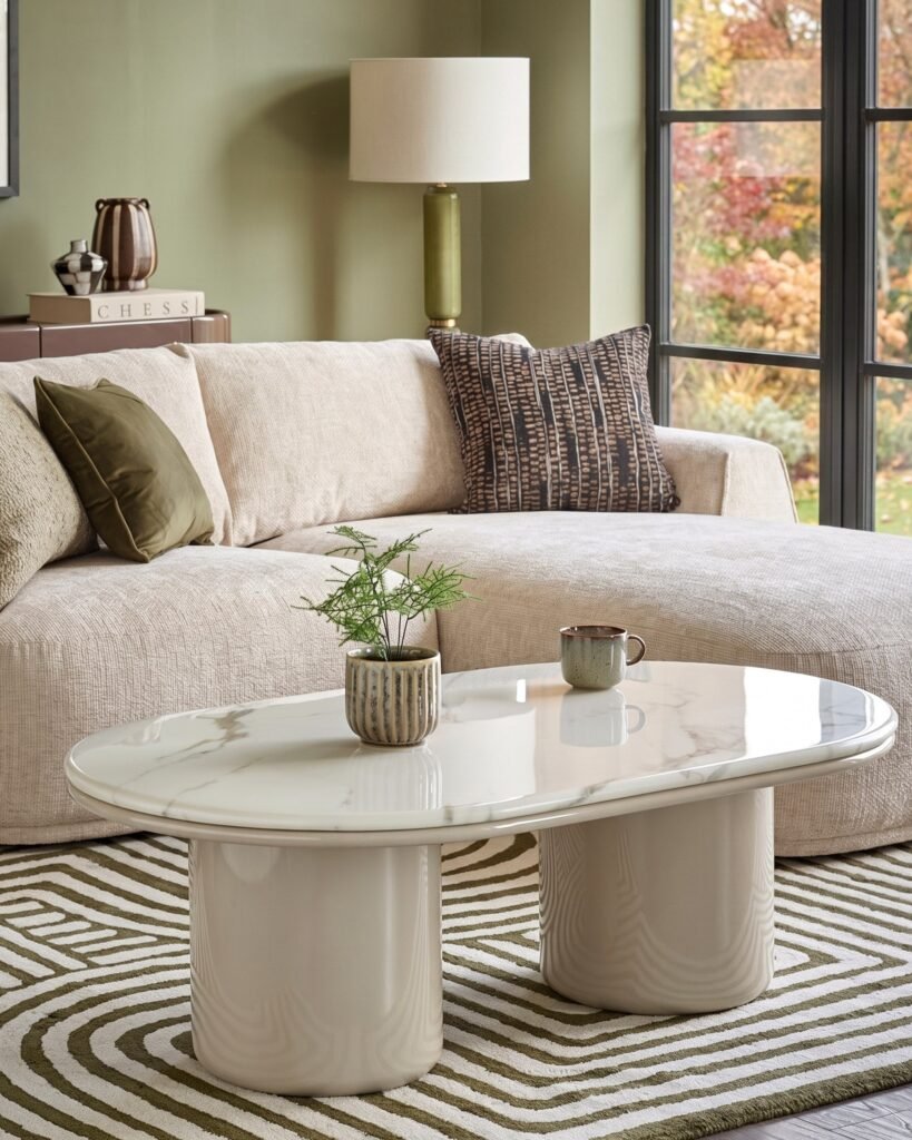 Carlotta natural calacatta with Dusk England natural gloss coffee table Front