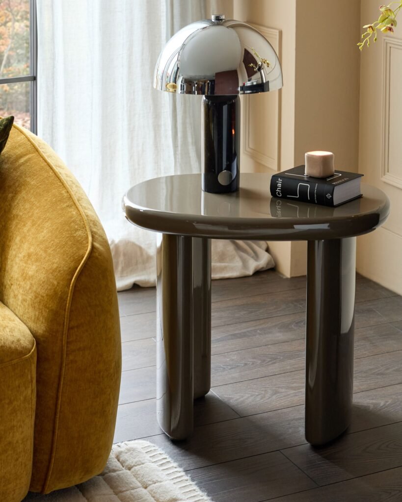 Carmela olive green gloss side table – Dusk Scotland Front