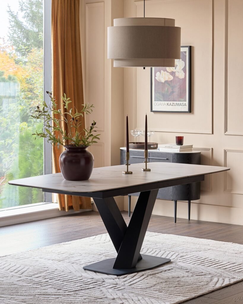 Carter natural ceramic 6-8 Dusk seater extending dining table Front